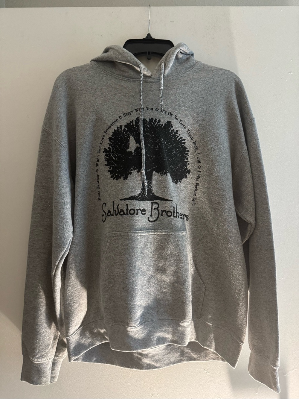 Vampire Diaries Salvatore Brothers Unisex Gray Fleece Hoodie Pullover Size M
